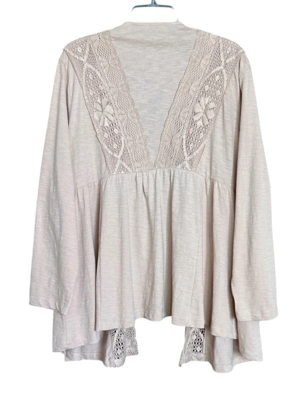 April Cornell Dusty Rose Crochet Lace Trim Open Front Cardigan XL Boho - Picture 5 of 13